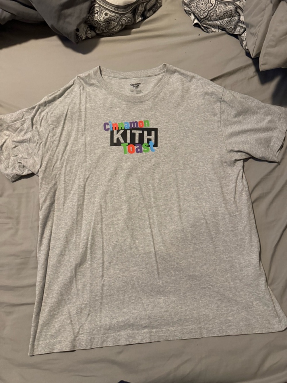 Kith Light Gray Tee with Colorful Cinnamon Toast Logo